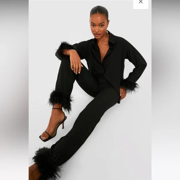 Feather hem wide leg satin pants - extra long fit - Picture 7 of 10